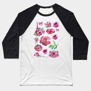 Roses, Stickers, sticker, set, flowers, paris, pink, girly, feminine, romantic Baseball T-Shirt